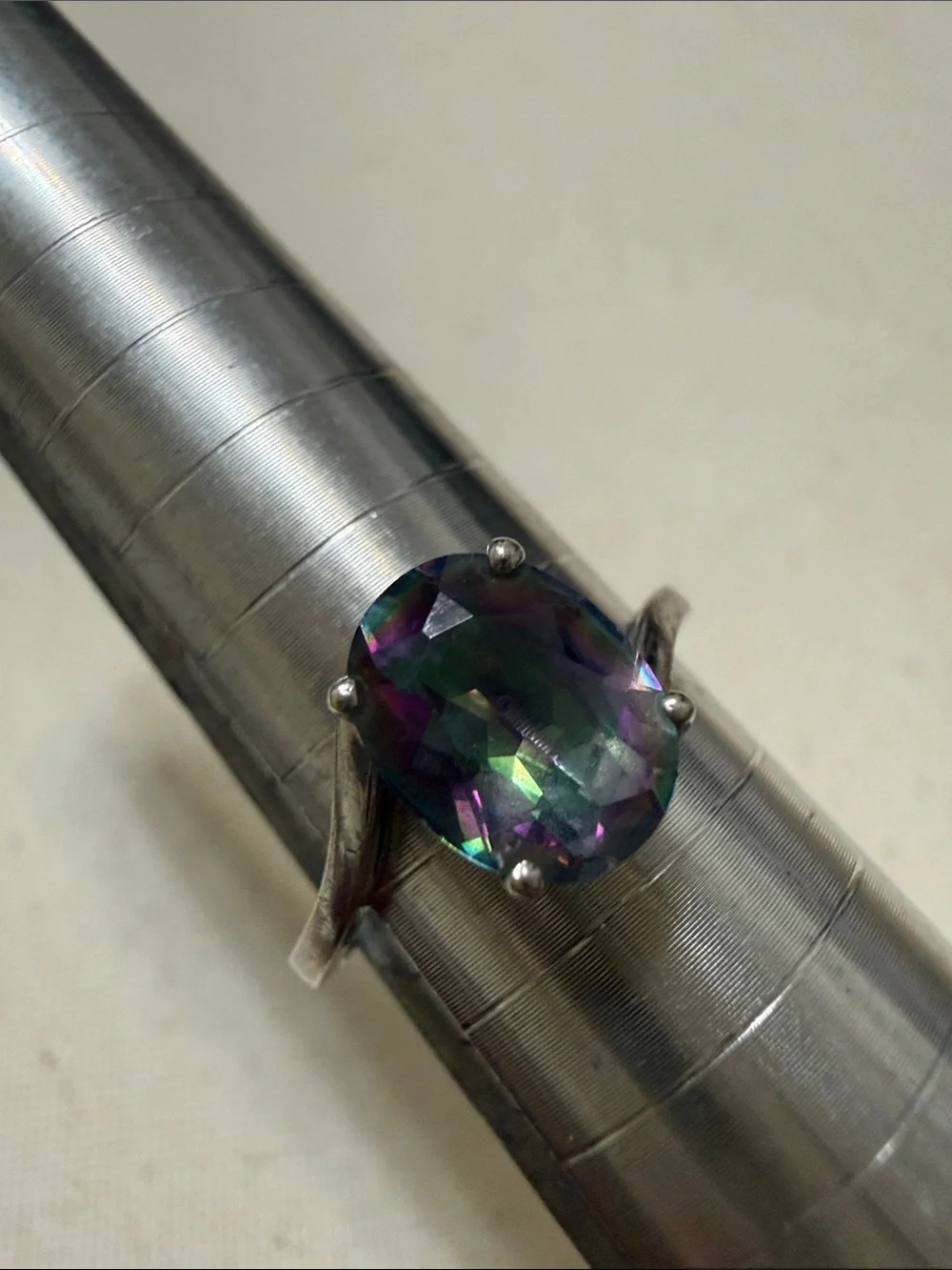 Sterling Silver 925 Mystic Topaz Oval Solitaire Ring in Iridescent size 6 - Picture 3 of 12